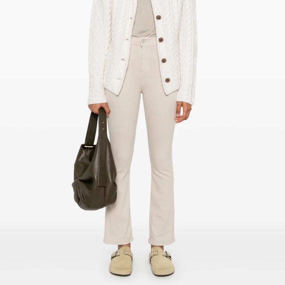 MOTHER Flare High-Rise Jeans in Light Beige